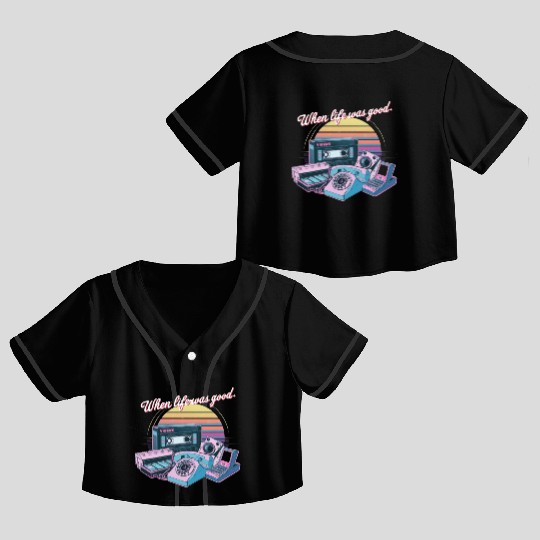 80's When Life was Good Gadgets in Synthwave Crop Top Baseball Jerseys
