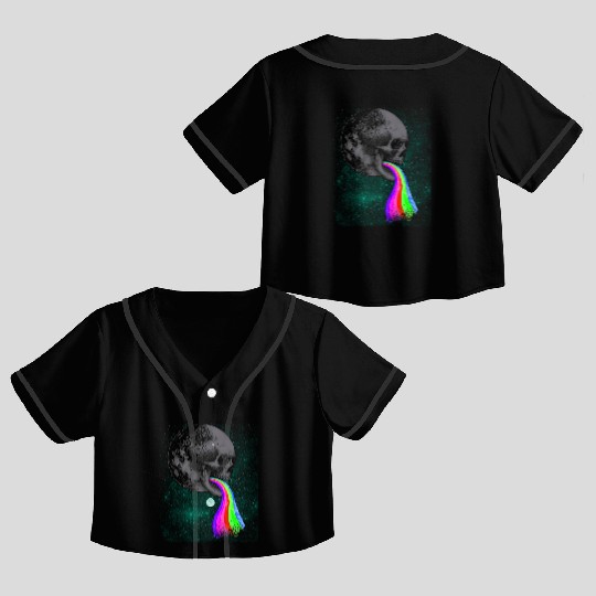 Skull Design with Rainbow. Concert Festival Crop Top Baseball Jerseys