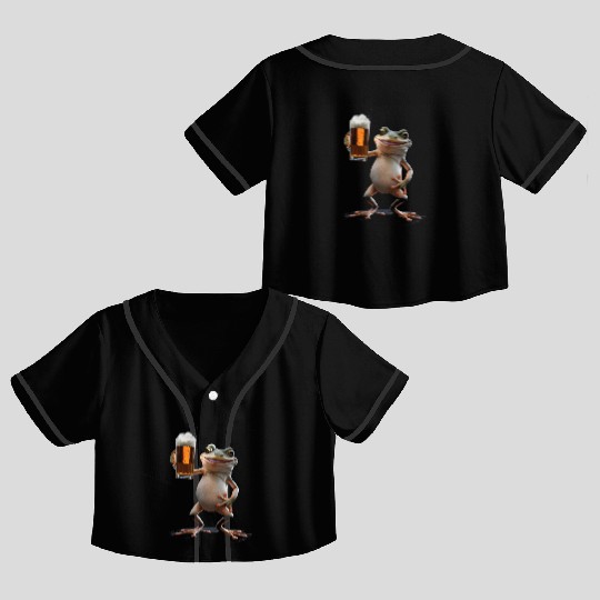 Frog Drinking Beer Realistic Crop Top Baseball Jerseys