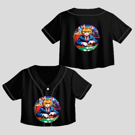 The Gambler Cat's Blackjack Night Crop Top Baseball Jerseys