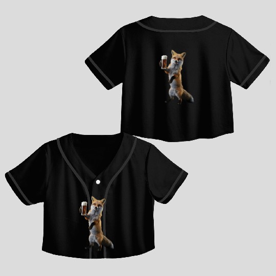 Fox Drinking Beer Realistic Crop Top Baseball Jerseys