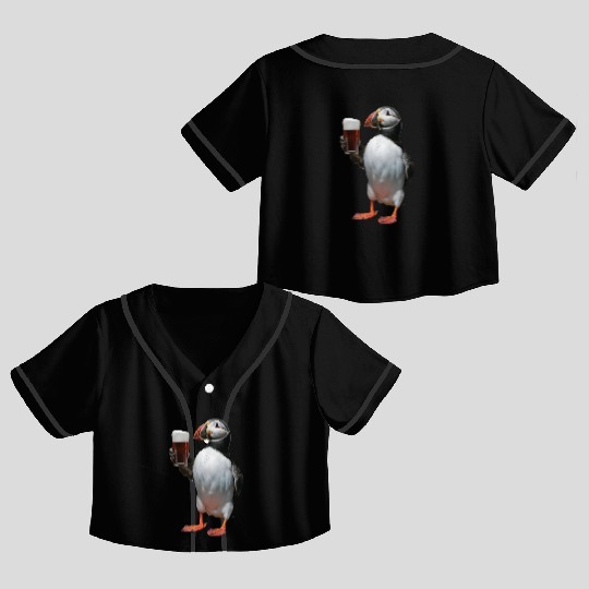 Atlantic Puffin Drinking Beer Realistic Crop Top Baseball Jerseys
