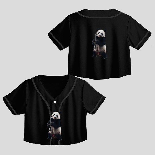Panda Playing Clarinet Realistic Crop Top Baseball Jerseys
