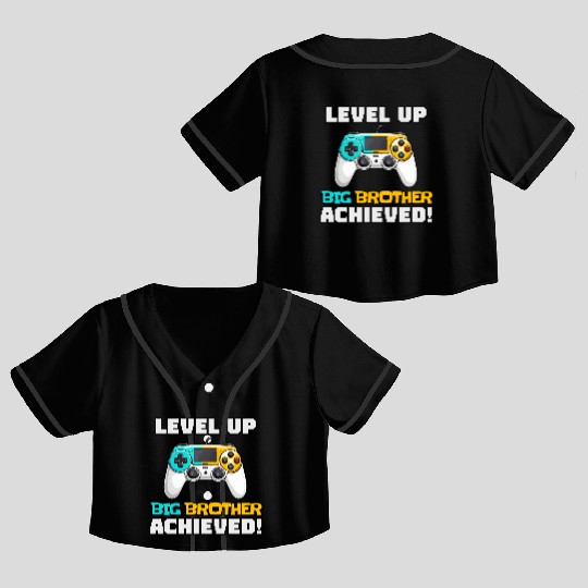 Funny Big Brother Level Up Crop Top Baseball Jerseys