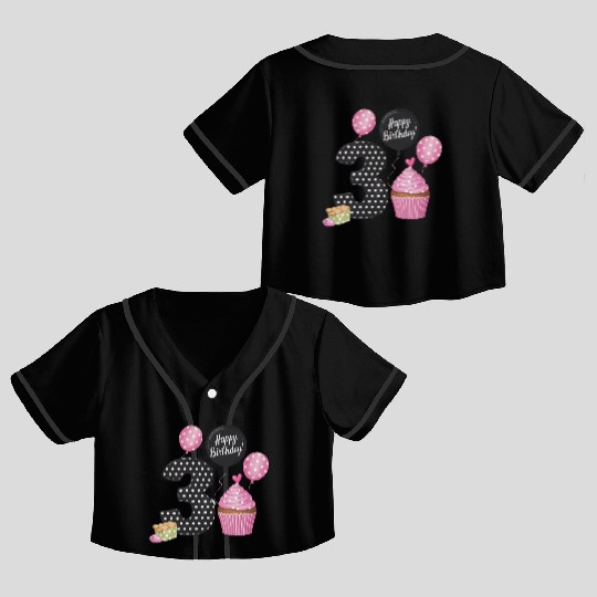 Girl 3rd Birthday Pink Crop Top Baseball Jerseys