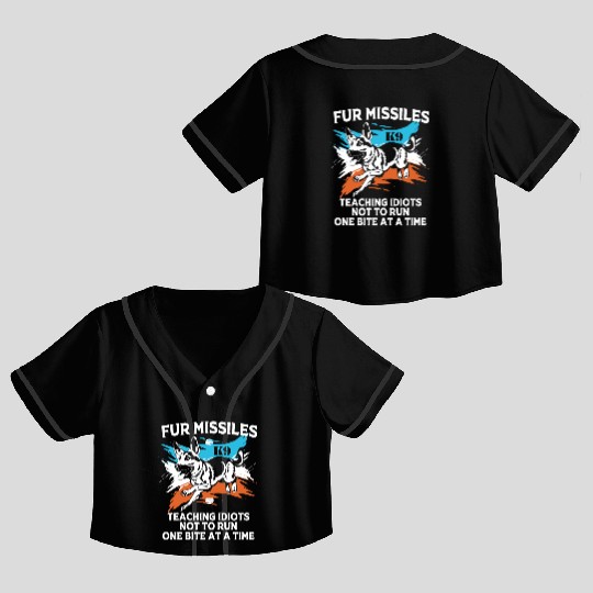 Funny K9 Dog One Bite At A Time Fur Missiles Crop Top Baseball Jerseys