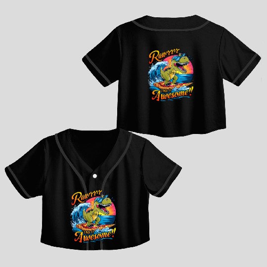 Surfing Dinosaur Crop Top Baseball Jerseys