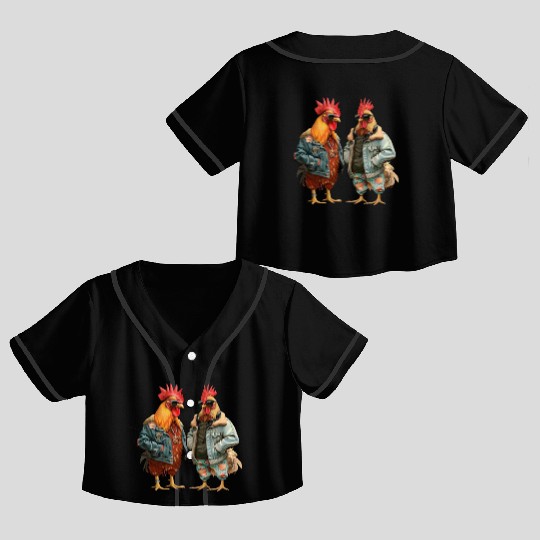 Chickens in chic streetwear attire Crop Top Baseball Jerseys