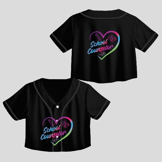 School Counselor Heart Watercolor Crop Top Baseball Jerseys