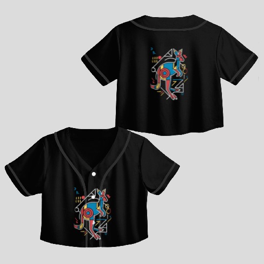 Geometric Kangaroo Art Colorful Abstract Crop Top Baseball Jerseys
