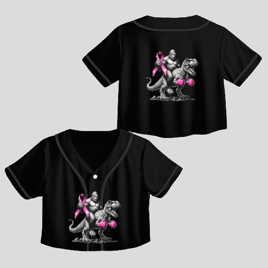 Bigfoot Riding T Rex Dinosaur Breast Cancer Awaren Crop Top Baseball Jerseys