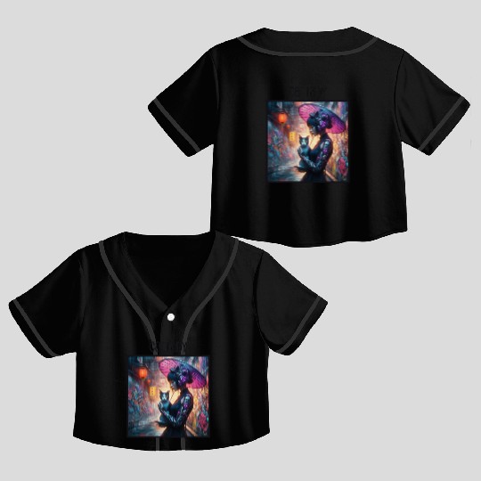 Cat Lady (Cyberpunk) Street Art v2 Crop Top Baseball Jerseys