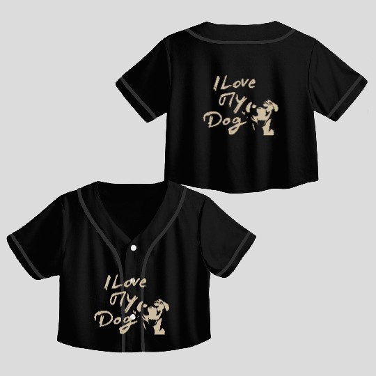 I Love My Dog - Brown Design on Black Crop Top Baseball Jerseys