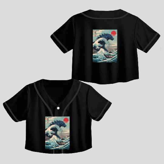Kaiju Monster Japanese Great Wave Anime Graphic Crop Top Baseball Jerseys