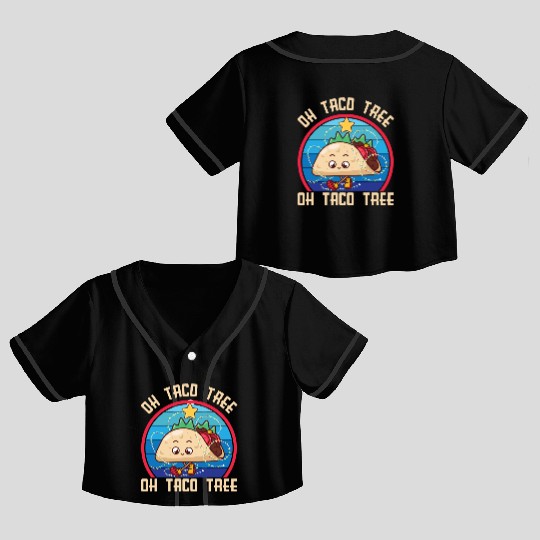 Oh Taco Tree Christmas Cute Xmas Mexican Food Love Crop Top Baseball Jerseys