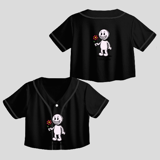 Stick Figure with Flower I LOVE YOU Crop Top Baseball Jerseys
