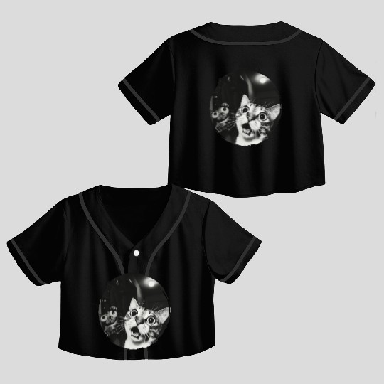 Double Surprised Cats in Vintage Black and White Crop Top Baseball Jerseys