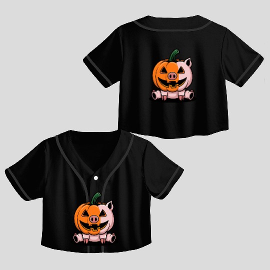 Halloween pig pumpkin comic funny whimsical Crop Top Baseball Jerseys