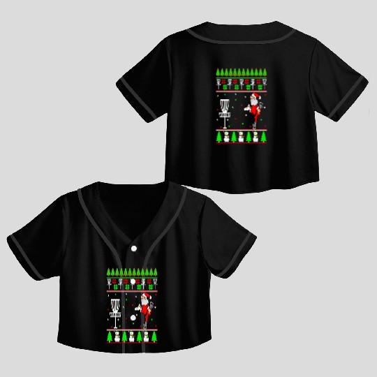 Festive Santa Disc Golf Ugly Christmas Sweater Crop Top Baseball Jerseys
