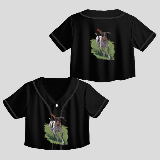 German Shorthaired Pointer Running In Field Crop Top Baseball Jerseys