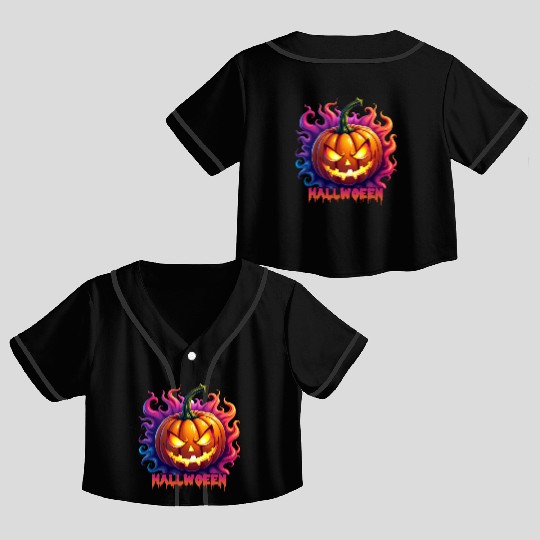 Halloween Jack O Lantern V 05 Crop Top Baseball Jerseys