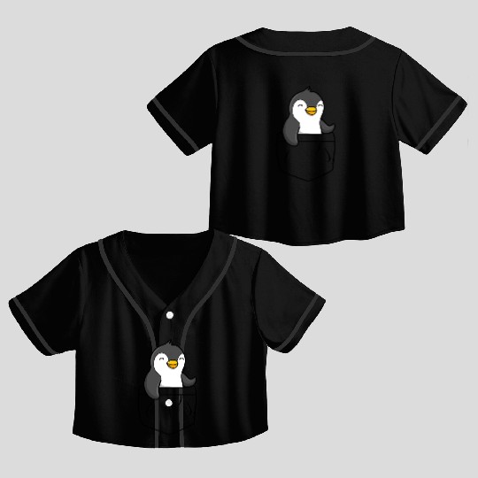 The Penguin in the pocket, funny penguin , penguin Crop Top Baseball Jerseys