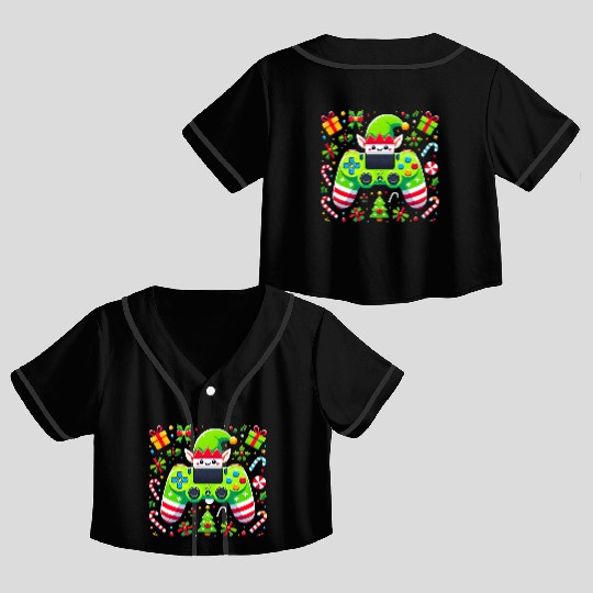 Christmas Elf Themed Gaming Controller Fun Crop Top Baseball Jerseys