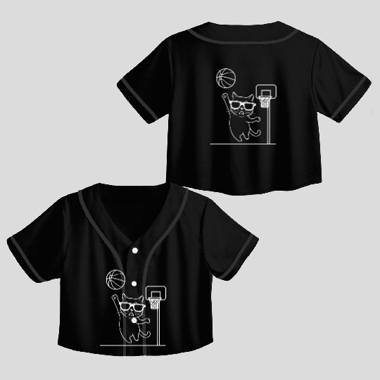 Cat Wearing Sunglasses Playing Basketball Crop Top Baseball Jerseys