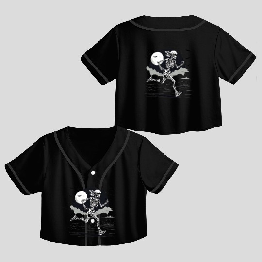 Midnight Marathon: Skeleton's Sprint Crop Top Baseball Jerseys