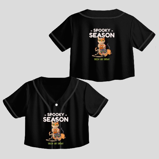 Spooky Seasons Trick or Treat Cat Mummy Crop Top Baseball Jerseys