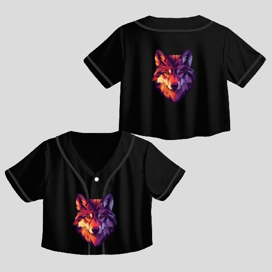 Floral Wolf Vintage Flowers Wolf Face for Wolves Crop Top Baseball Jerseys