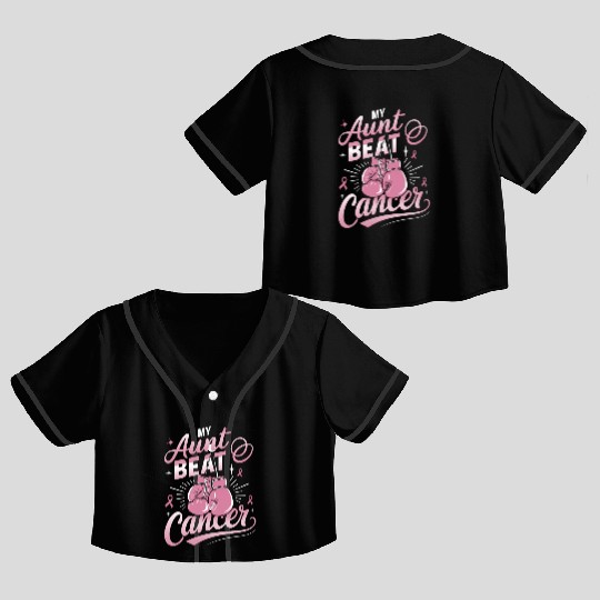 My Aunt Beat Cancer Breast Cancer Awareness Crop Top Baseball Jerseys
