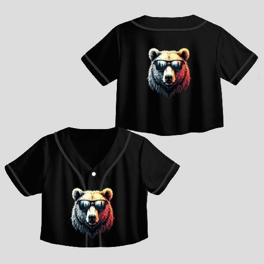 Funny Colorful Bear in Sunglasses Men Women Bears Crop Top Baseball Jerseys