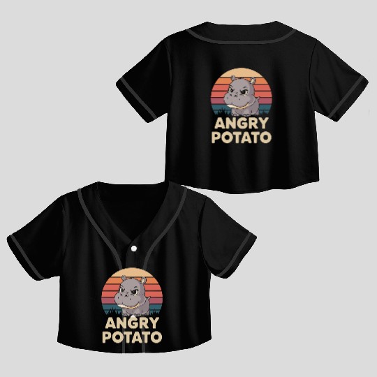Moo Deng Angry Potato Hippo Humor Crop Top Baseball Jerseys
