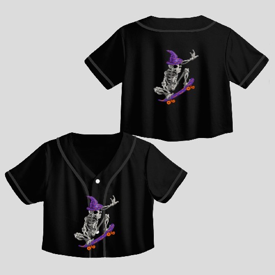 Skateboarding Skeleton Halloween Skater Skateboard Crop Top Baseball Jerseys