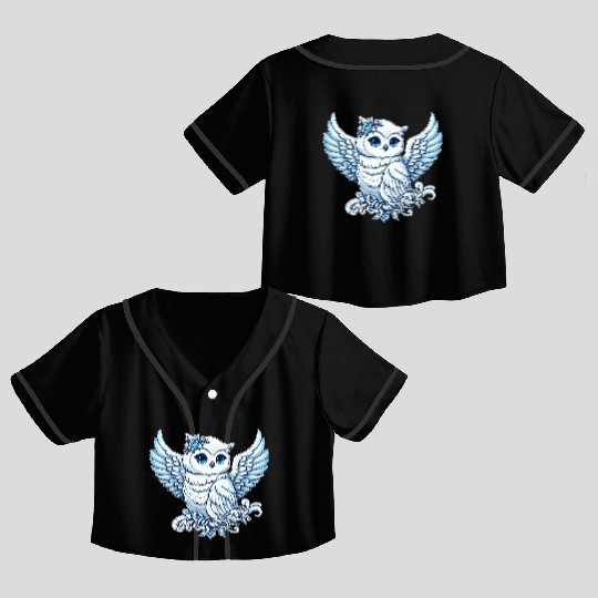 Cute snowy owl blue eyes angel wings cartoon Crop Top Baseball Jerseys