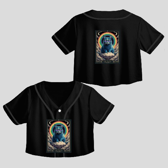 tarot card the alley blue cat rainbow sunglasses Crop Top Baseball Jerseys