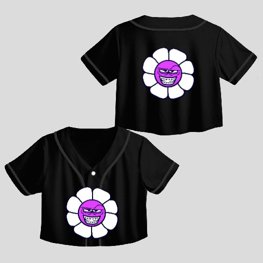 Bad Evil Smile Flower Funny Horror Halloween Face Crop Top Baseball Jerseys