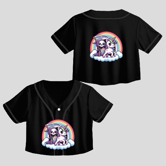 Cute Reaper And Unicorn Rainbow Crop Top Baseball Jerseys