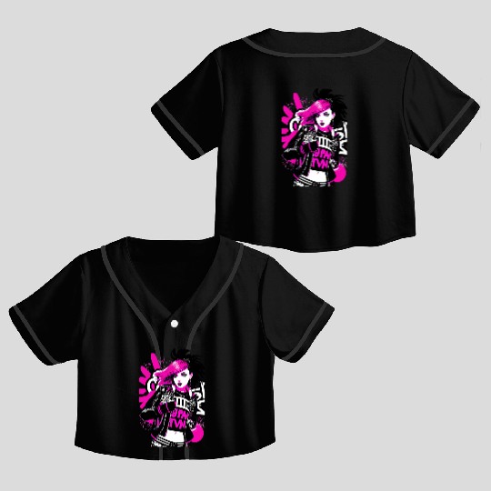 Urban Punk Street Art with Neon Pink Accents Crop Top Baseball Jerseys