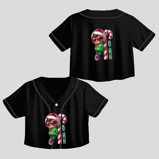 Merry Christmas Cool Elf with Candy Cane Vibes Crop Top Baseball Jerseys
