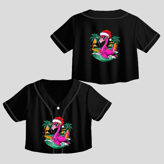 Flamingo cheers Christmas Holiday in Sea Beach Crop Top Baseball Jerseys