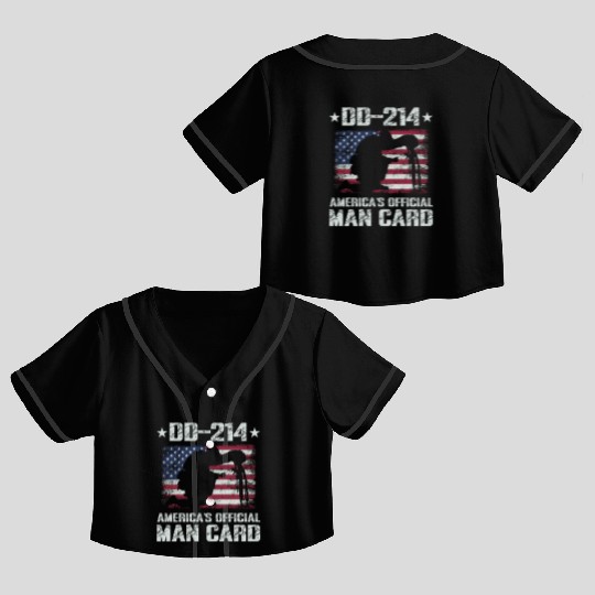 DD-214 America's Official Man Card Veteran Pride Crop Top Baseball Jerseys