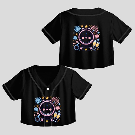 Celebrate New Year's Eve, Fun Clock and Fireworks Crop Top Baseball Jerseys
