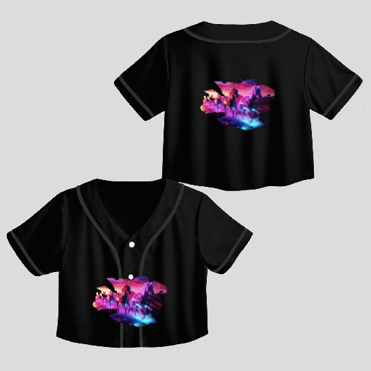 Electric Herd - Synthwave Horses Crop Top Baseball Jerseys