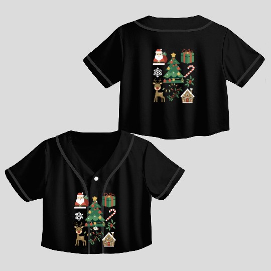 Christmas Icons Family Holiday Santa Tree Reindeer Crop Top Baseball Jerseys