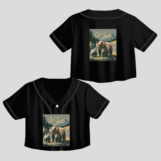 Queen of the Tetons Grizzly 399 Vintage Nature Art Crop Top Baseball Jerseys