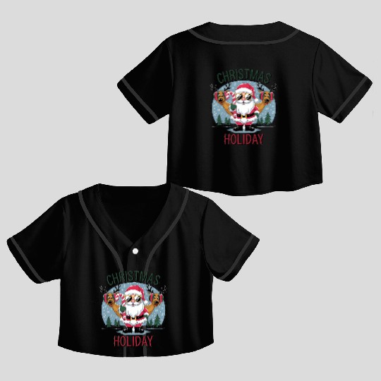 Cute Santa and Reindeer – Christmas Holiday Cheer Crop Top Baseball Jerseys