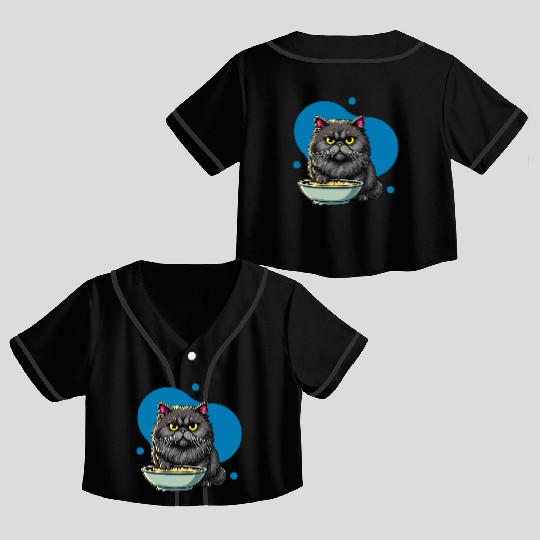 Persian Cat with Food Bowl - Adorable Cartoon Styl Crop Top Baseball Jerseys