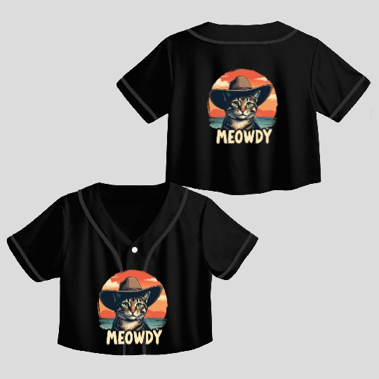 Meowdy Cowboy Cat Funny Howdy Meowdy Cowboy Cat Crop Top Baseball Jerseys